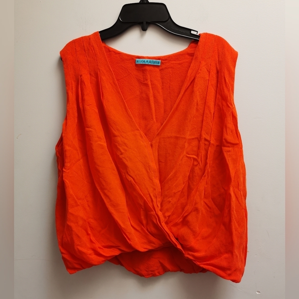 Alice and Olivia Orange top sleveless elastic waist, Lined, 100 % silk ptp 20.5" - Picture 2 of 7